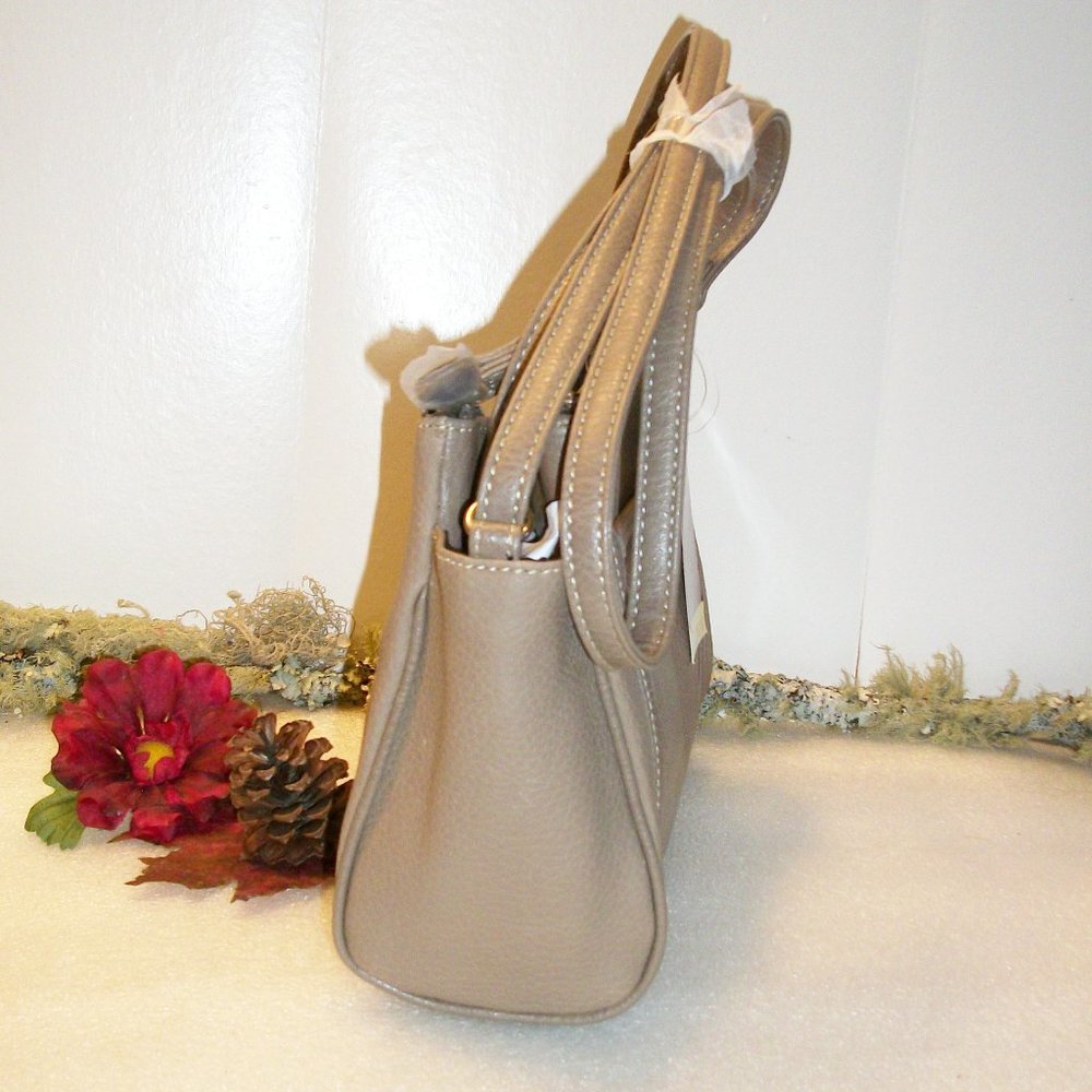 KOLTOV "Sarah" Taupe Faux Leather Satchel NWT 9.5"L x 7"H x 3"D Crossbody Strap - Picture 6 of 14